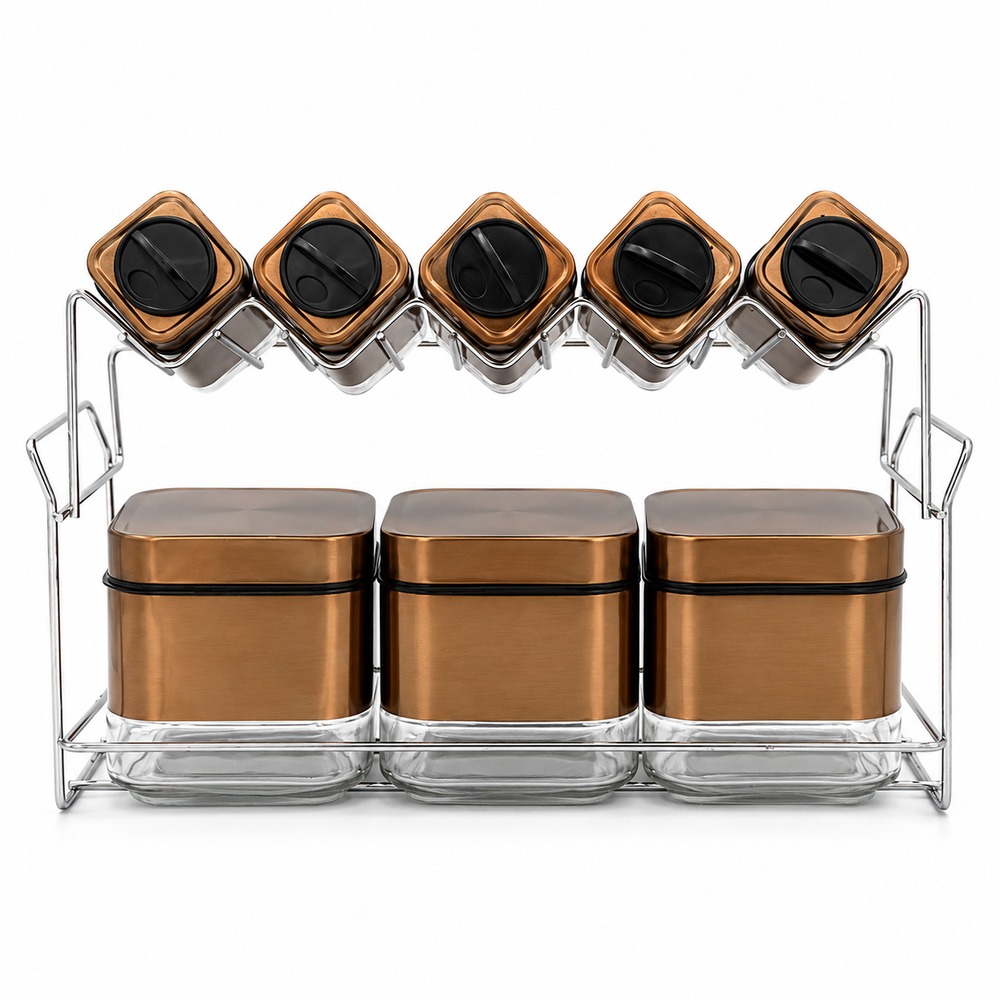9-Piece Spice Jar & Storage Set, Bronze