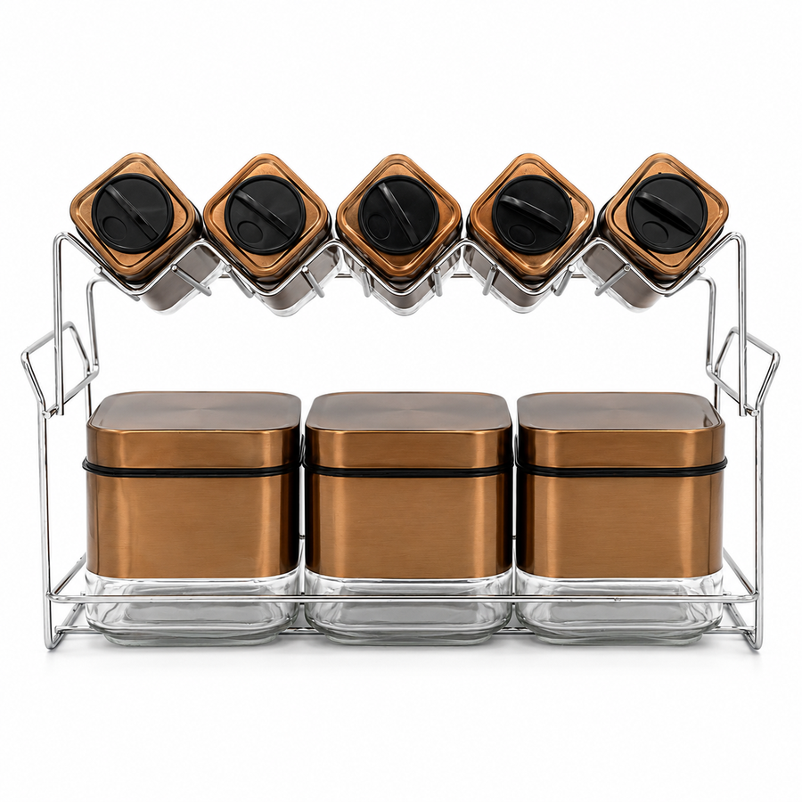 9-Piece Spice Jar & Storage Set, Bronze