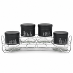 GEM+ | 5pc Glass Storage Jar Set with Black Lids – with Silver Stand