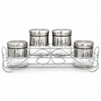 GEM+ | 5pc Glass Storage Jar Set with Silver Lids – with Silver Stand