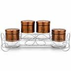GEM+ | 5pc Glass Storage Jar Set with Bronze Lids – with Silver Stand