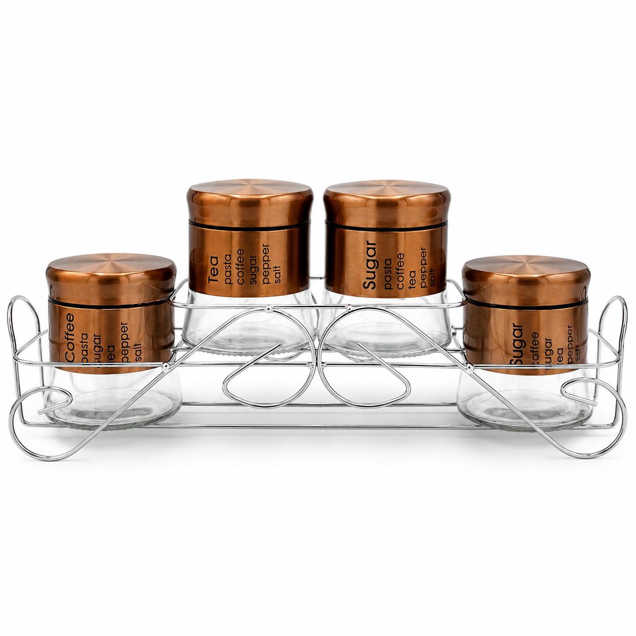 GEM+ | 5pc Glass Storage Jar Set with Bronze Lids – with Silver Stand