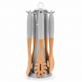 5-Piece Wooden Utensil Set, Grey Handles