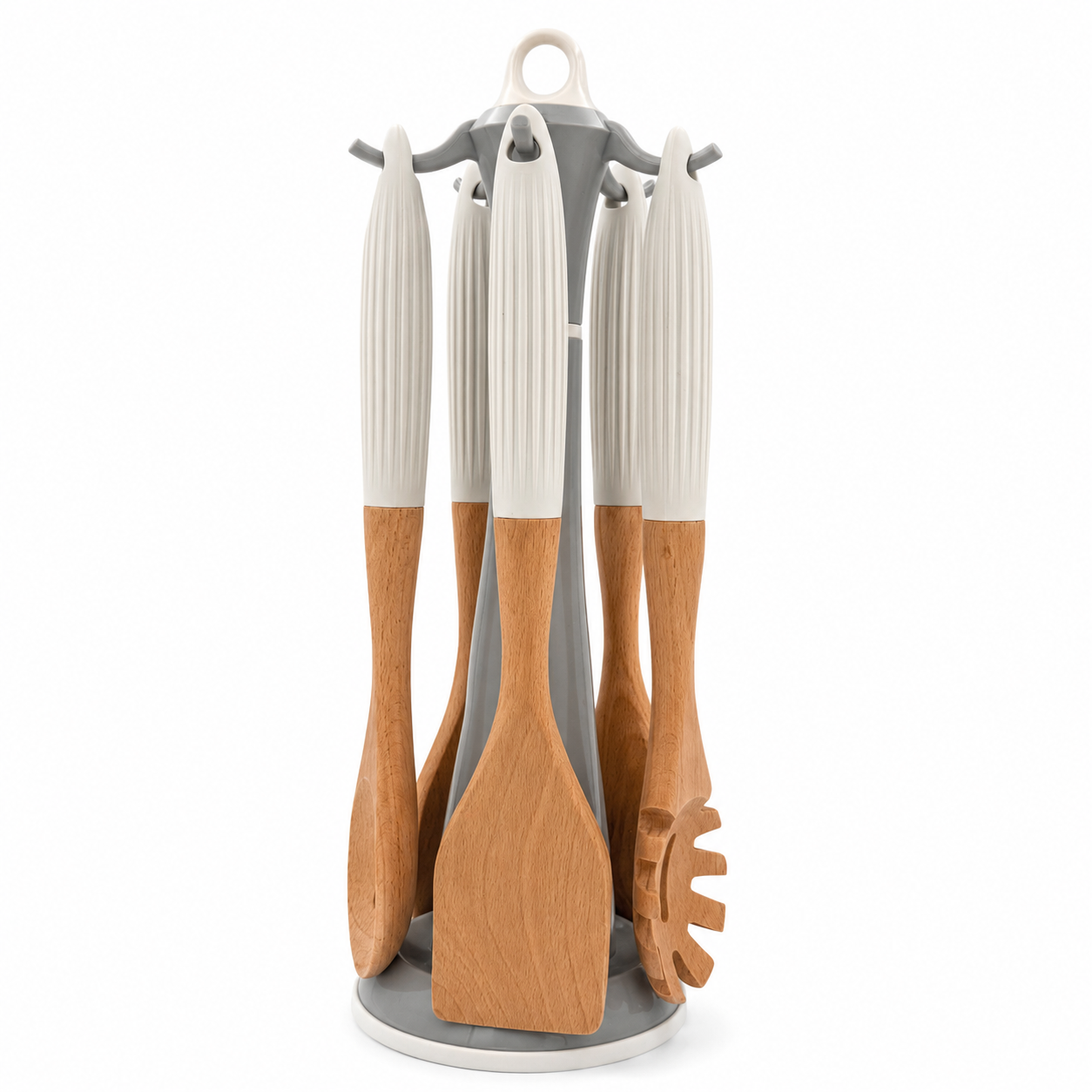 GEM+ | 5-Piece Premium Wooden & Silicone Utensil Set – Heat Resistant, White