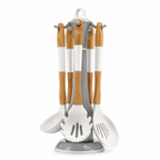GEM+ | Premium 5 Pcs Wooden Silicone Utensil Set - Heat Resistant - Wood White