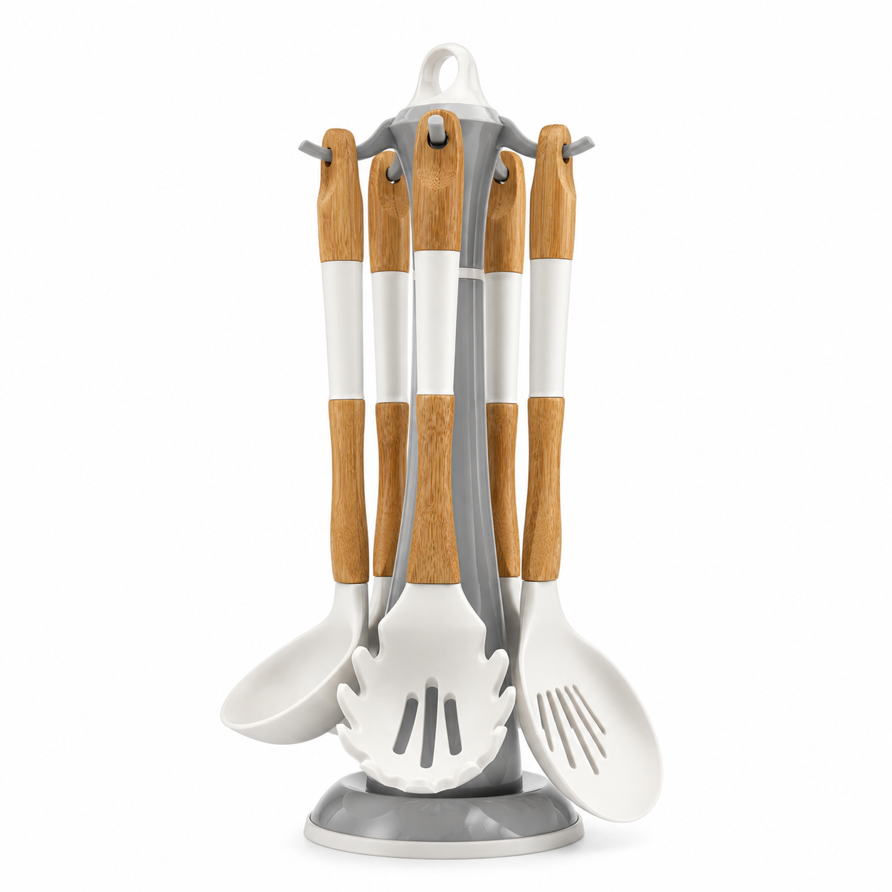 GEM+ | Premium 5 Pcs Wooden Silicone Utensil Set - Heat Resistant - Wood White
