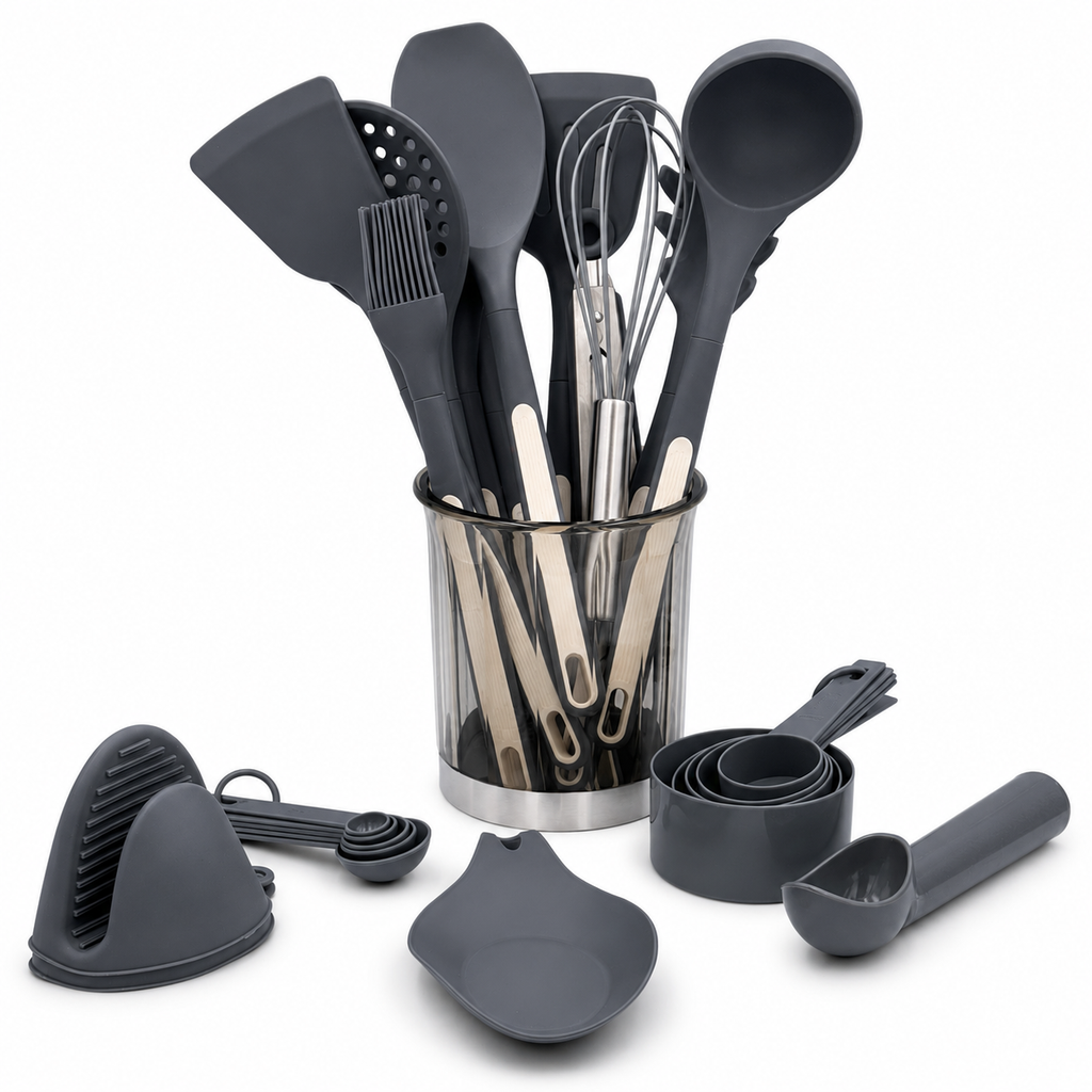 GEM+ | Premium 26-Piece Cooking & Baking Utensil Set Silicone Non-Stick BPA-FREE- Slate Grey
