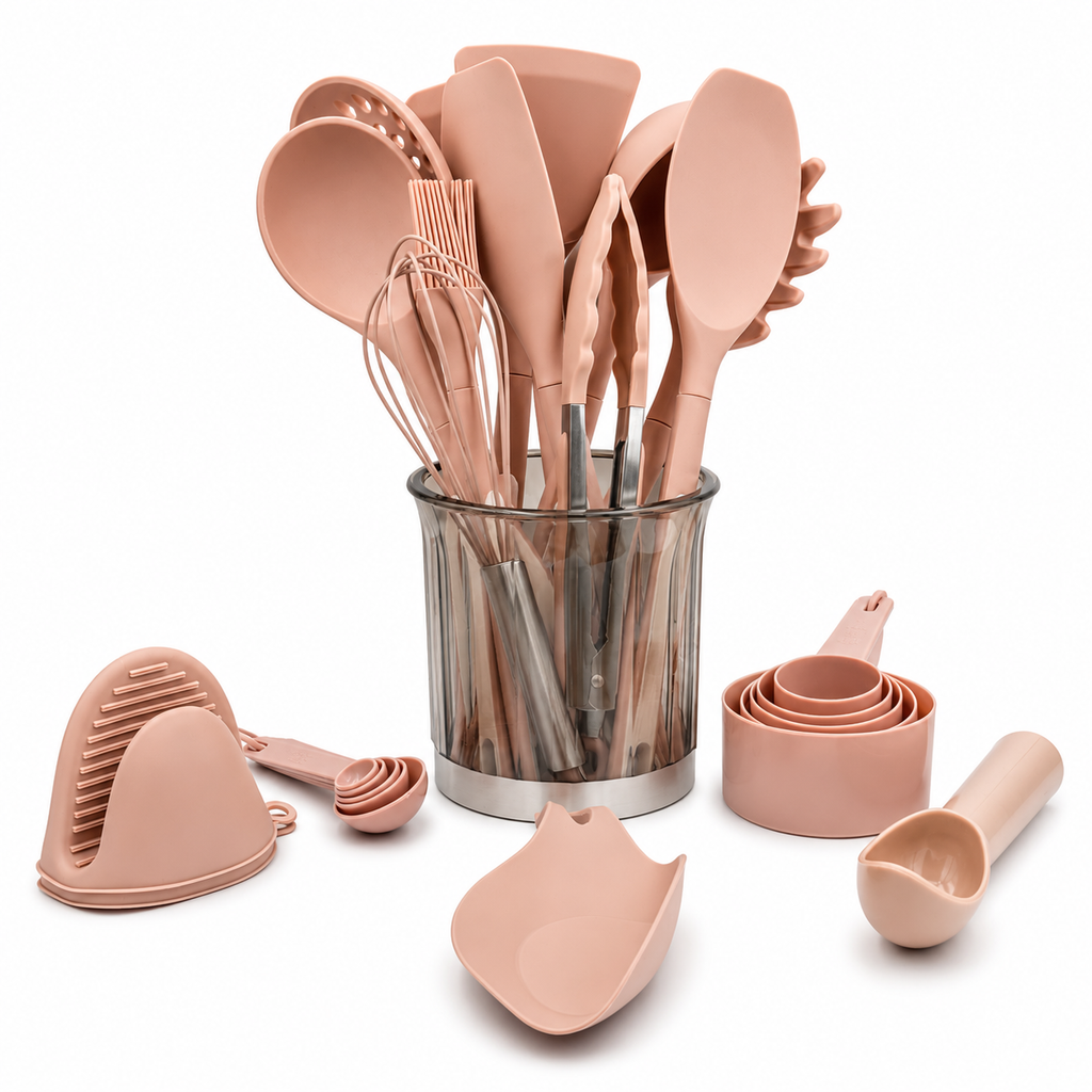 GEM+ | Premium 26-Piece Cooking & Baking Utensil Set Silicone Non-Stick BPA-FREE- Pastel Pink