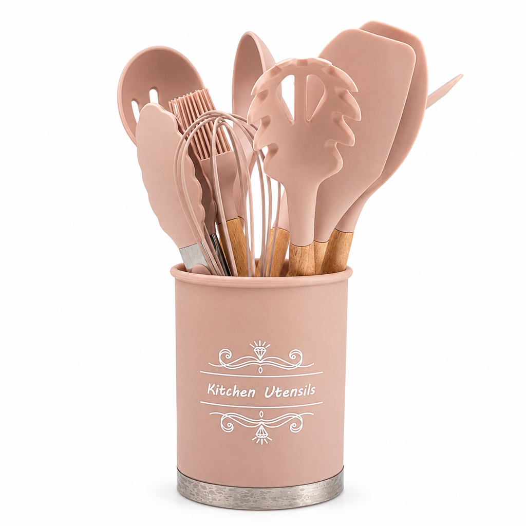 GEM+ | Premium 12-Piece Silicone Cooking & Baking Utensil Set – Non-Stick, BPA-Free, Pastel Pink