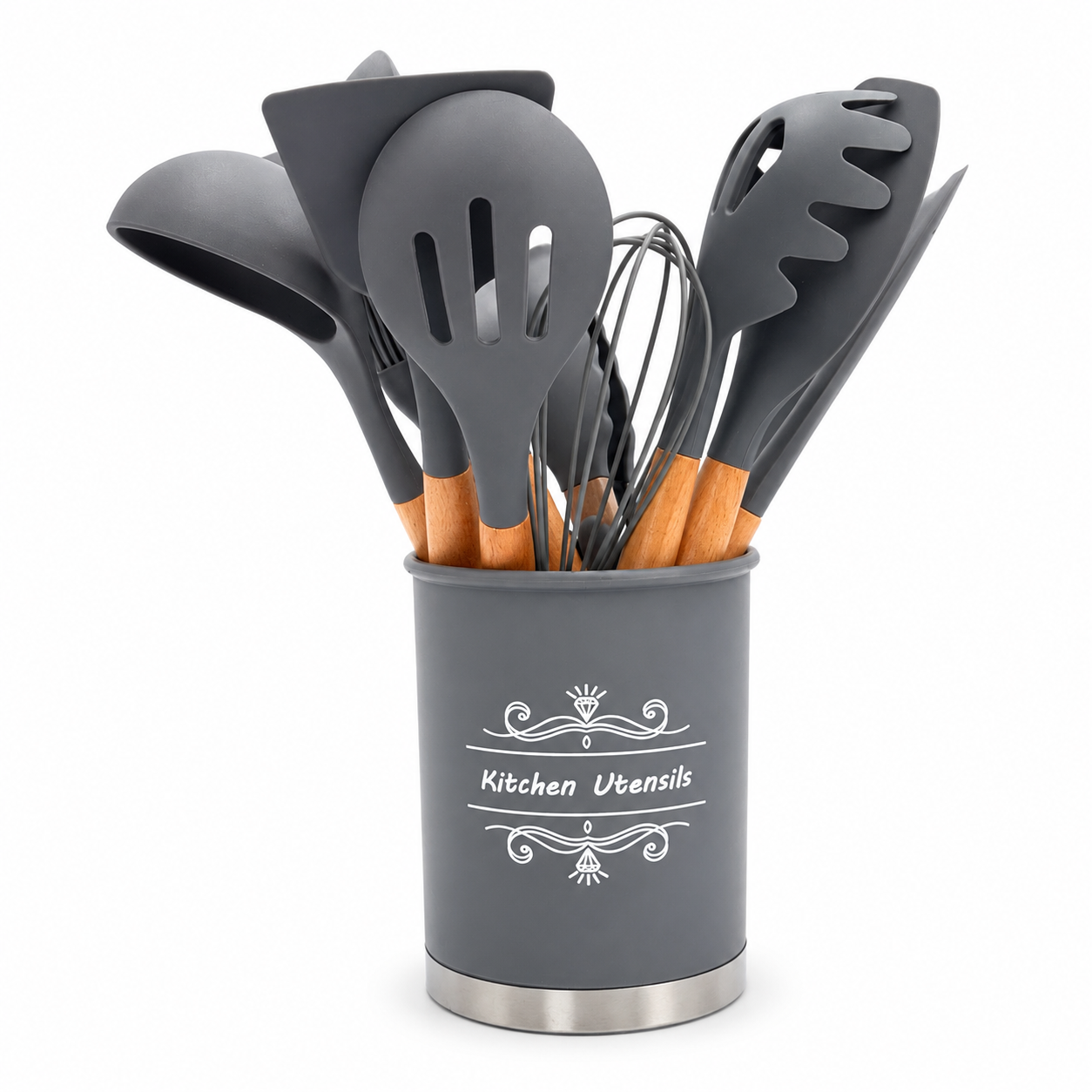 GEM+ | Premium 12-Piece Silicone Cooking & Baking Utensil Set – Non-Stick, BPA-Free, Grey