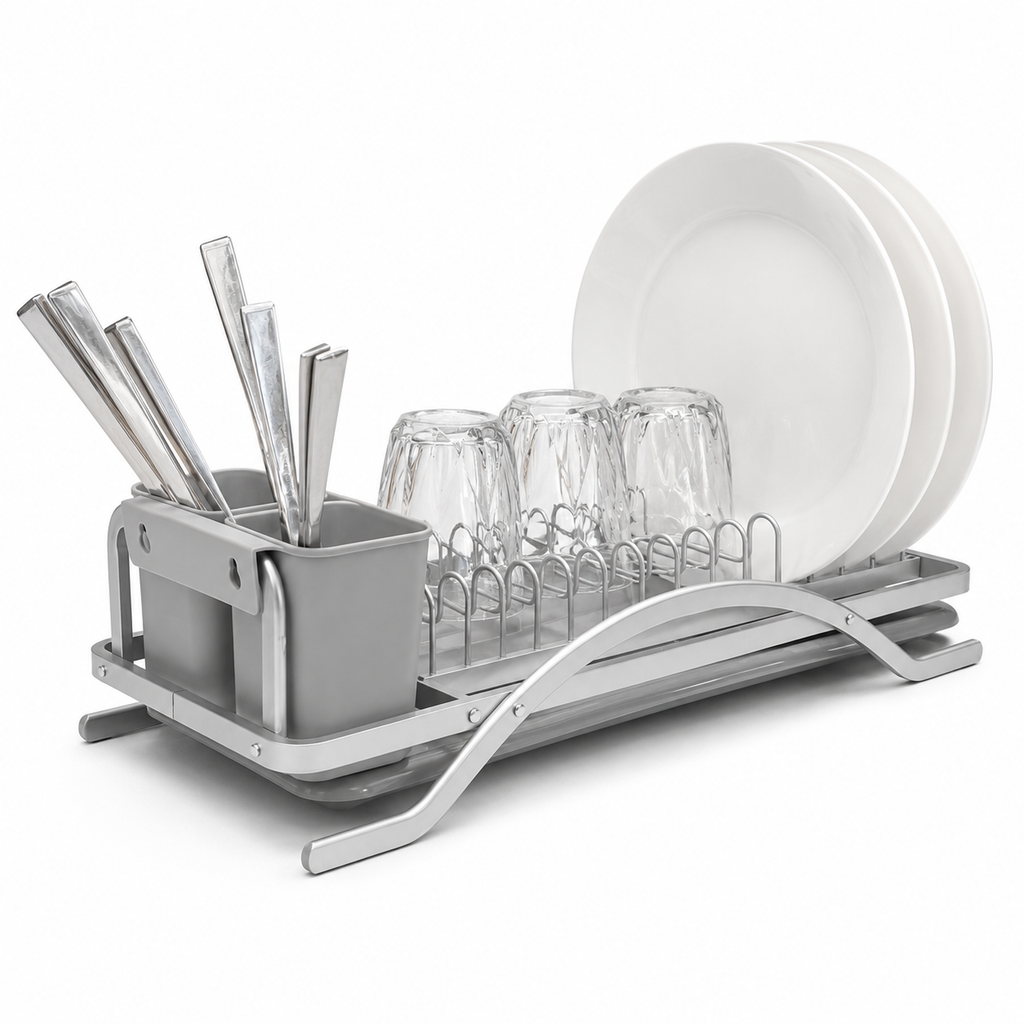 GEM+ | Premium Aluminum Dish Drying Rack Utensil Holder Hang Holes & Rust Proof
