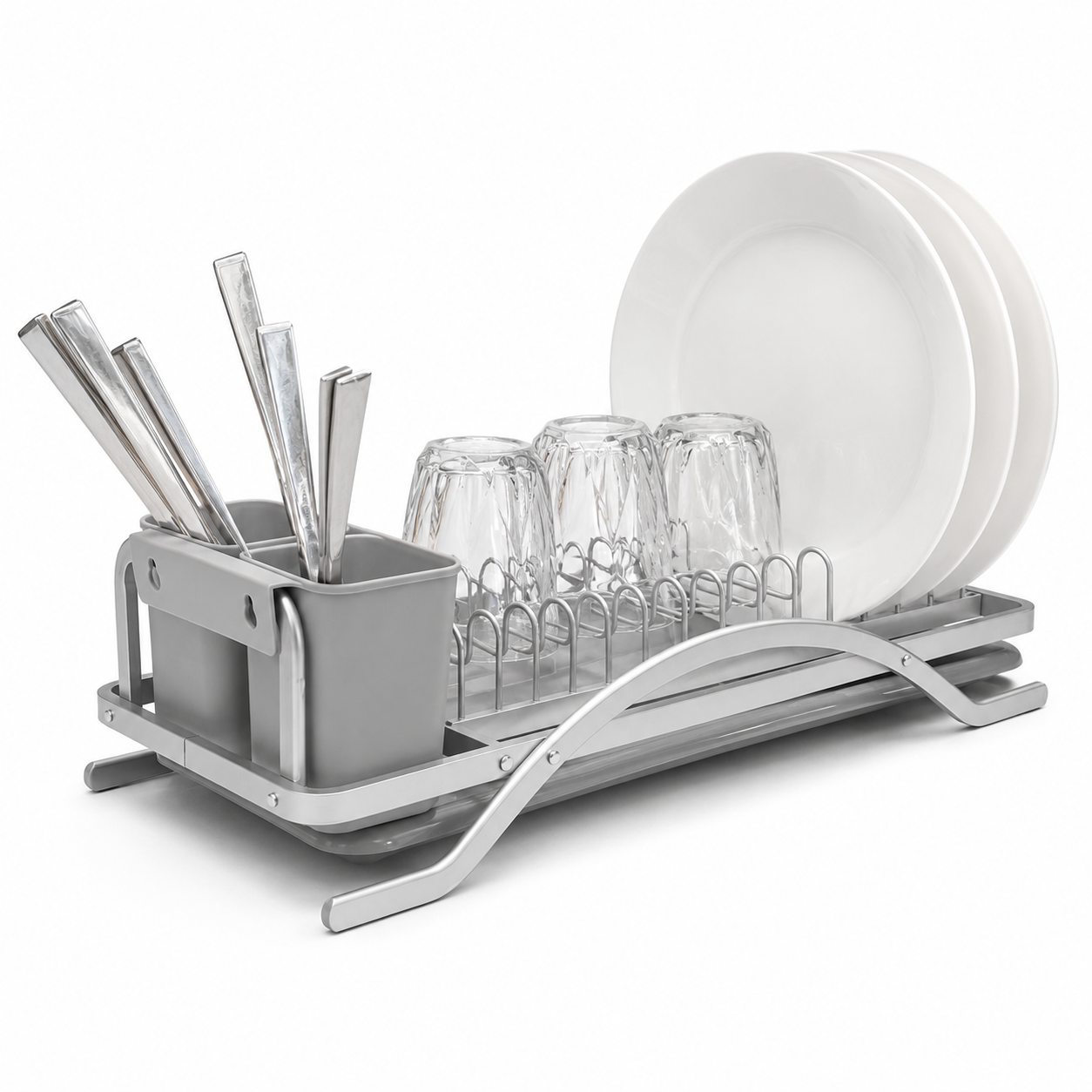 GEM+ | Premium Aluminum Dish Drying Rack Utensil Holder Hang Holes & Rust Proof