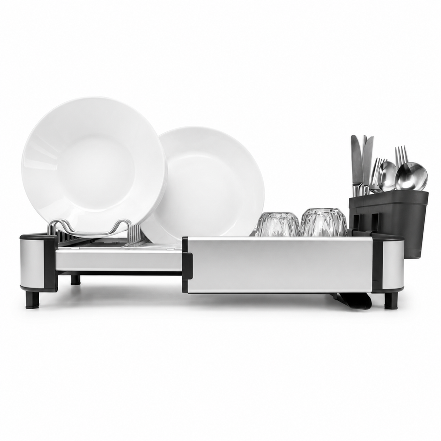 Expandable Dish Rack with Rotating Drain Spout