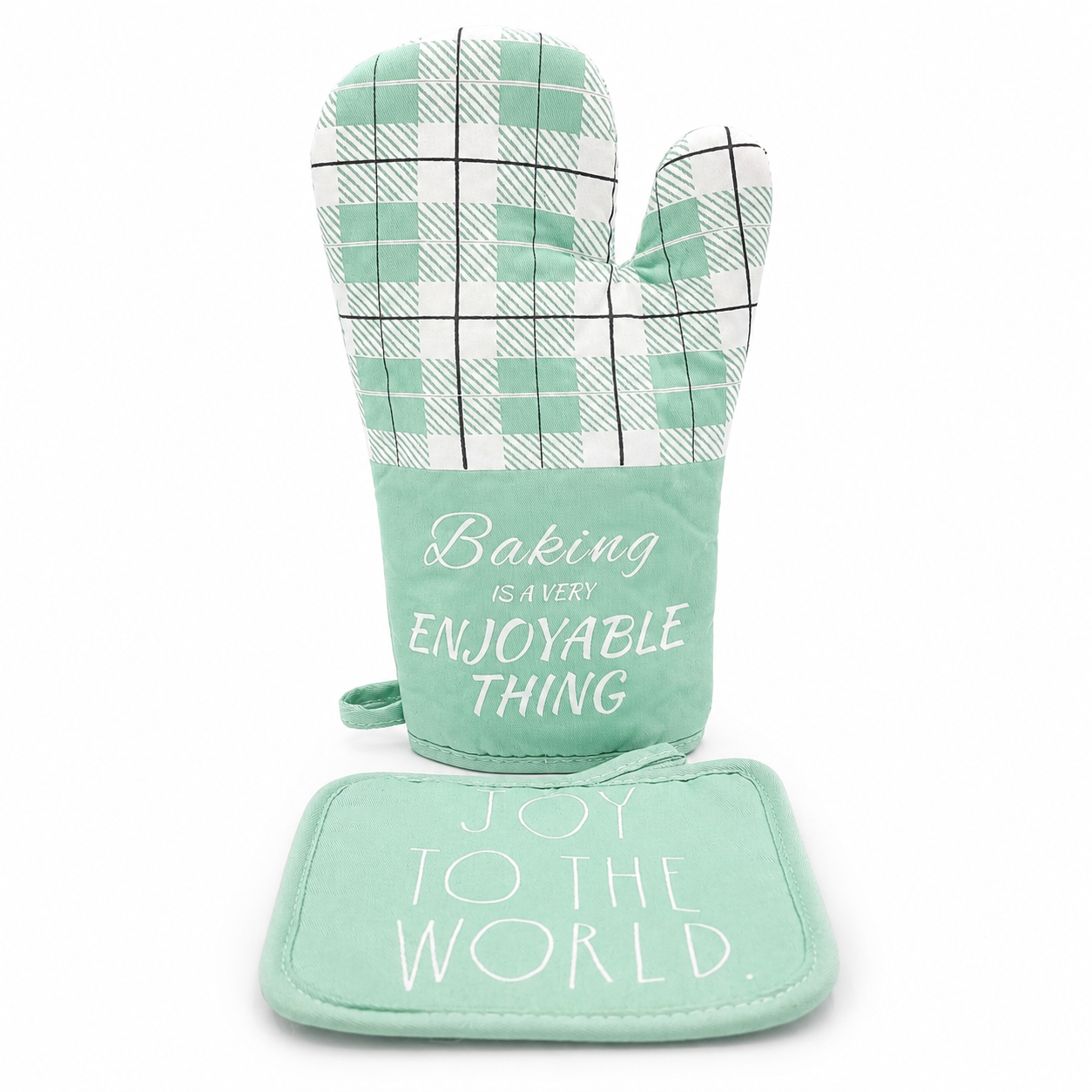GEM+ | 2-Piece Premium Oven Mitt & Pot Holder Set - Pink & Green Heat Resistant
