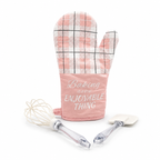 GEM+ | 3-Piece Baking Set - Oven Mitt, Whisk, Spatula - Pink/White & Green/Grey