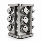 GEM+ | 12pcs Premium Stainless Steel Spice Jar With Rotating Carousel Stand Set