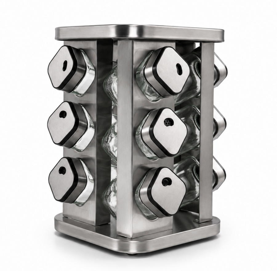 12 Spice Jars with Stainless Steel Carousel