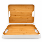 GEM+ | 2pcs Bamboo Serving Tray Set – White Trim | Nested Rectangular Trays | Eco-Friendly Kitchen
