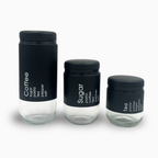 GEM+ | Black 3pc Pre-Labelled Glass Kitchen Storage Jar Set