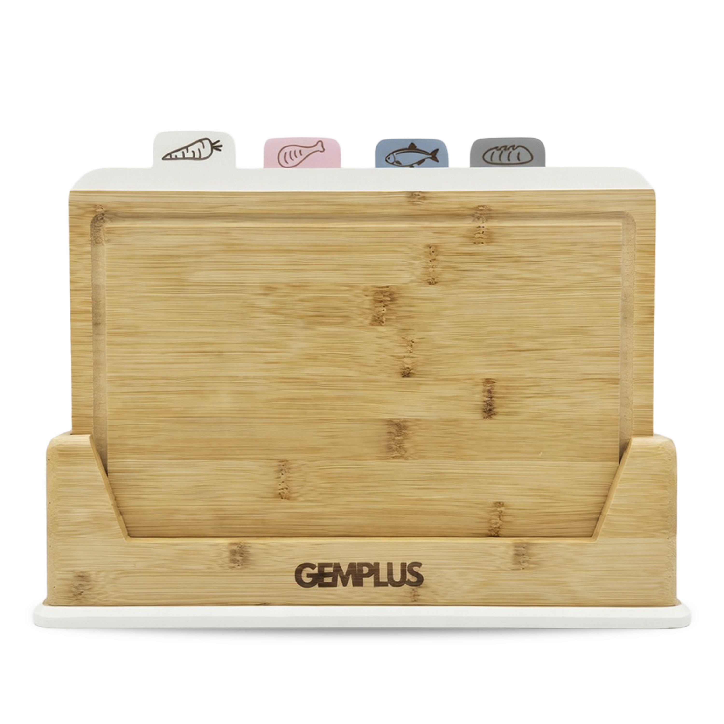 GEM+ | 4 PCS Premium Natural Bamboo Color Coded Chopping Board Set - White