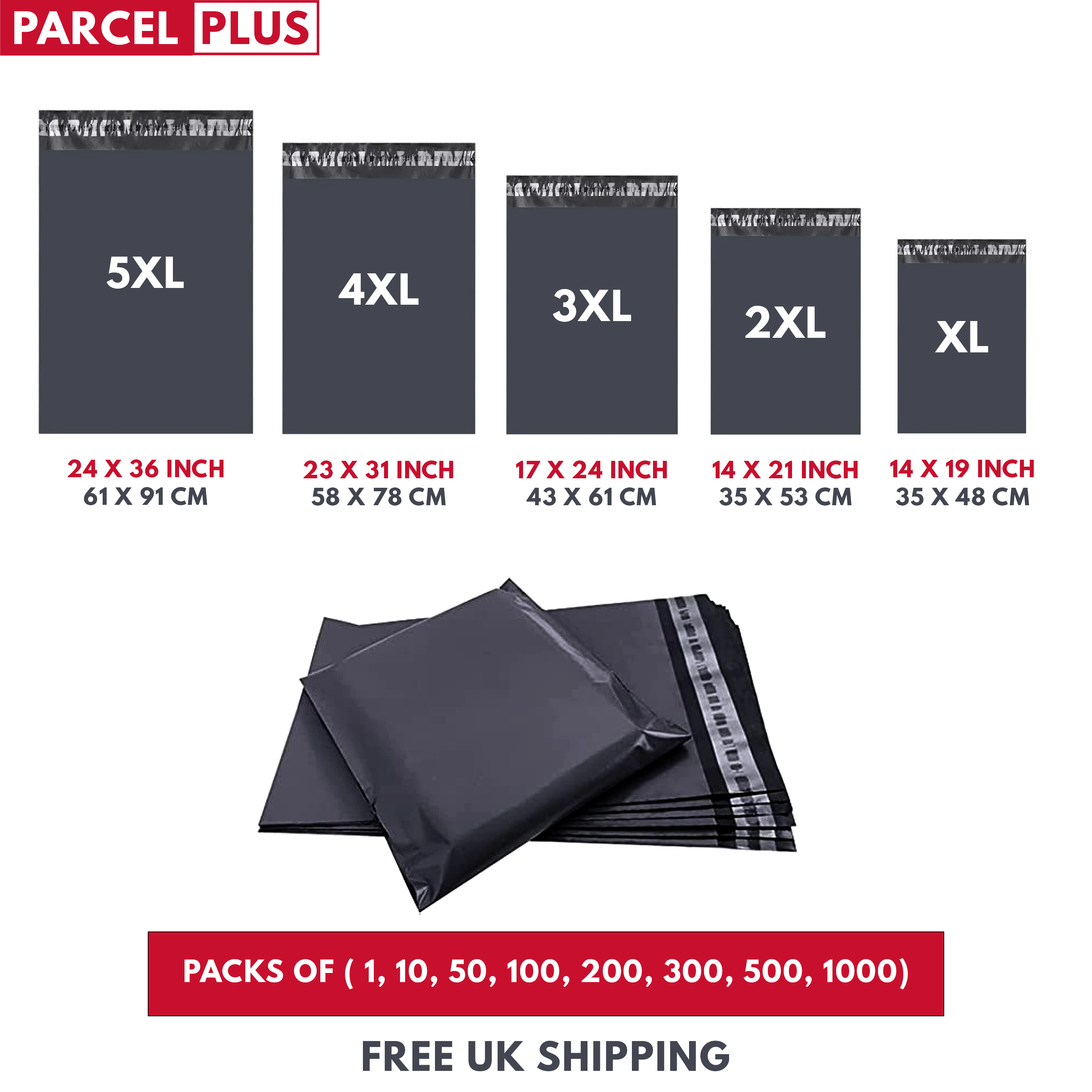 Parcel + | Large Grey Postal Post Packaging Bags Plastic Mailing Packing Postage