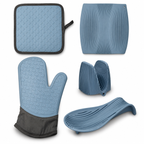 GEM+ | 5 Piece Silicone Kitchen Set – Heat Resistant Oven Mitt, Pot Holder, Spoon Rest & Trivet Set