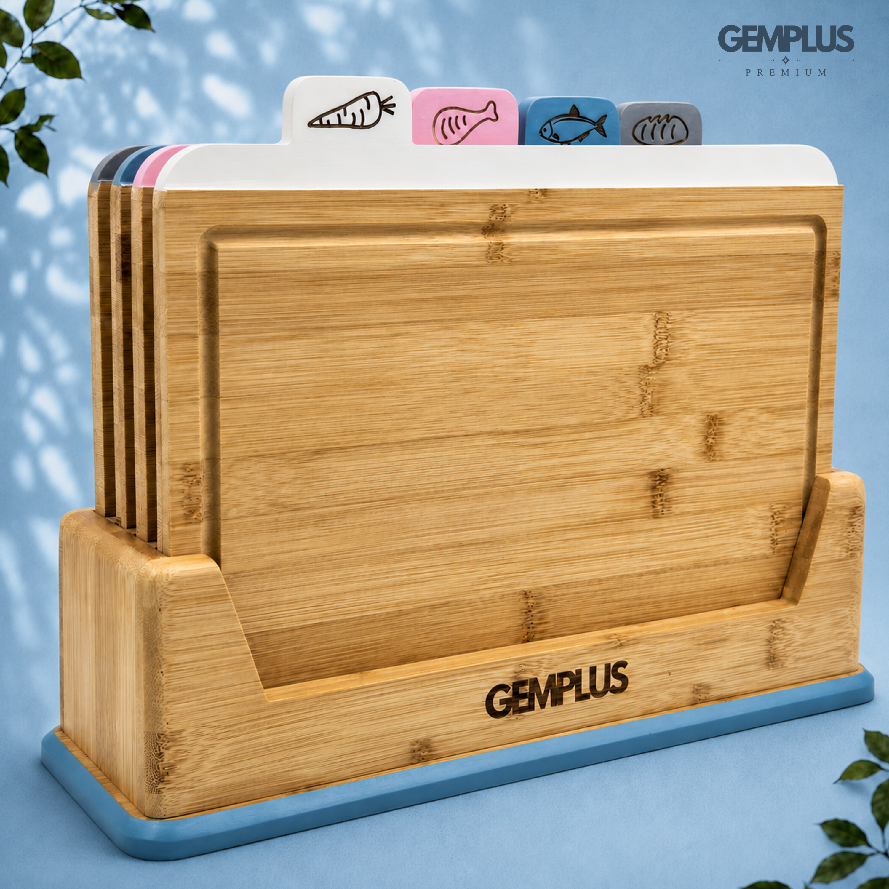 GEM+ | 4 PCS Premium Natural Bamboo Color Coded Chopping Board Set - Blue