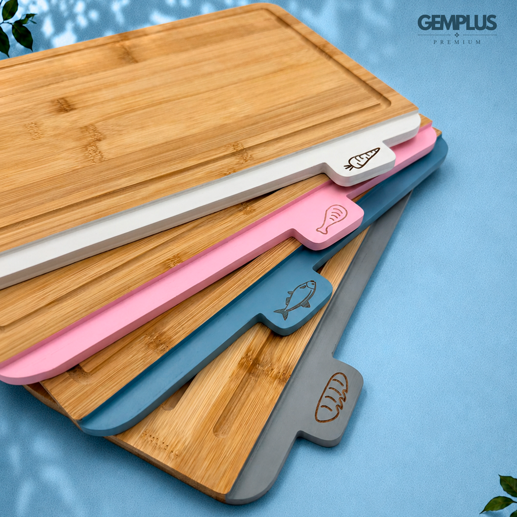 GEM+ | 4 PCS Premium Natural Bamboo Color Coded Chopping Board Set - Blue