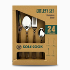 GEM+ | 24-Piece Stainless Steel Cutlery Set with Wood Texture Plastic Handle