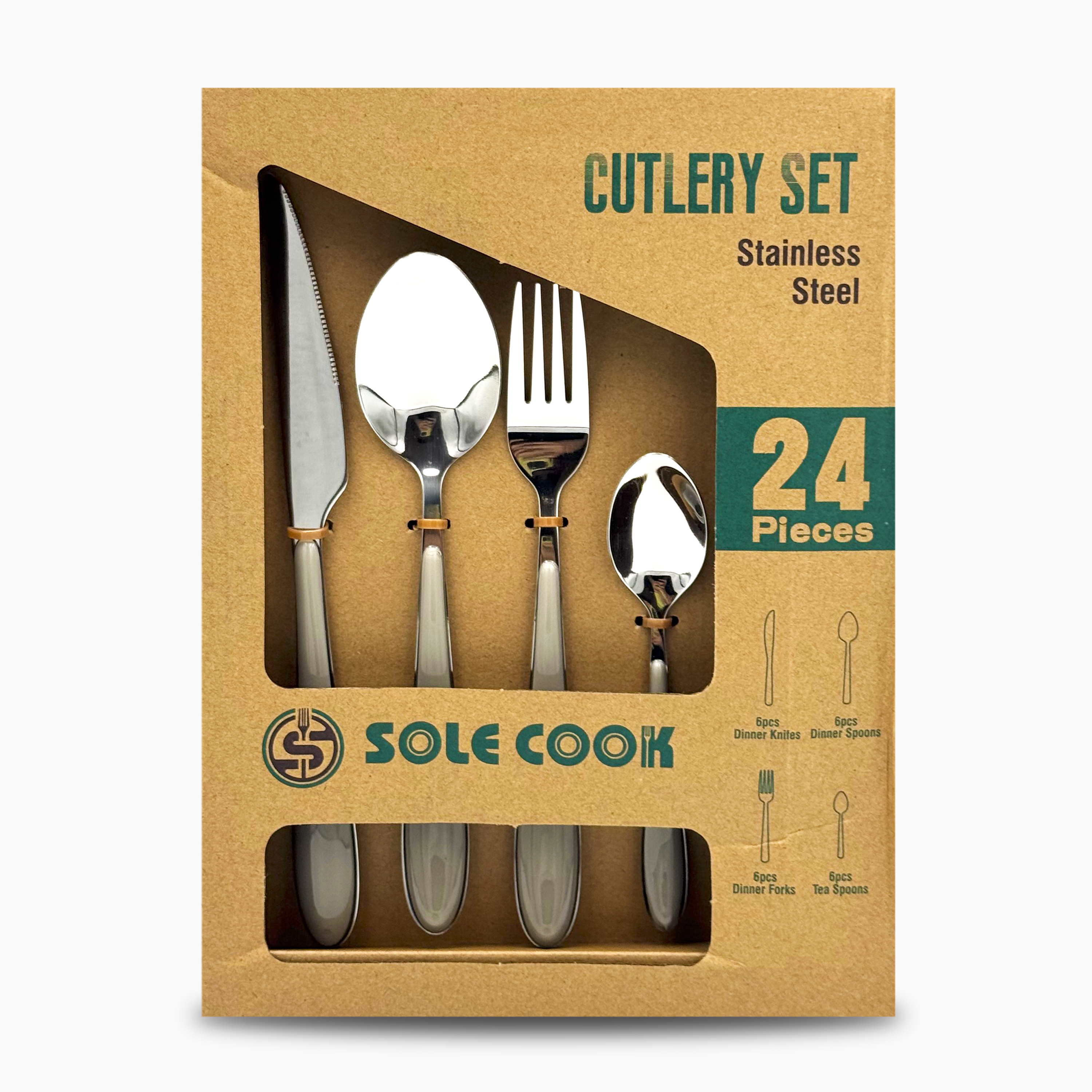 GEM+ | 24-Piece Stainless Steel Cutlery Set With Grey Handle Rust-Resistant