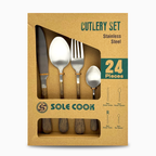 GEM+ | 24-Piece Stainless Steel Cutlery Set Dark Walnut Print Rust-Resistant
