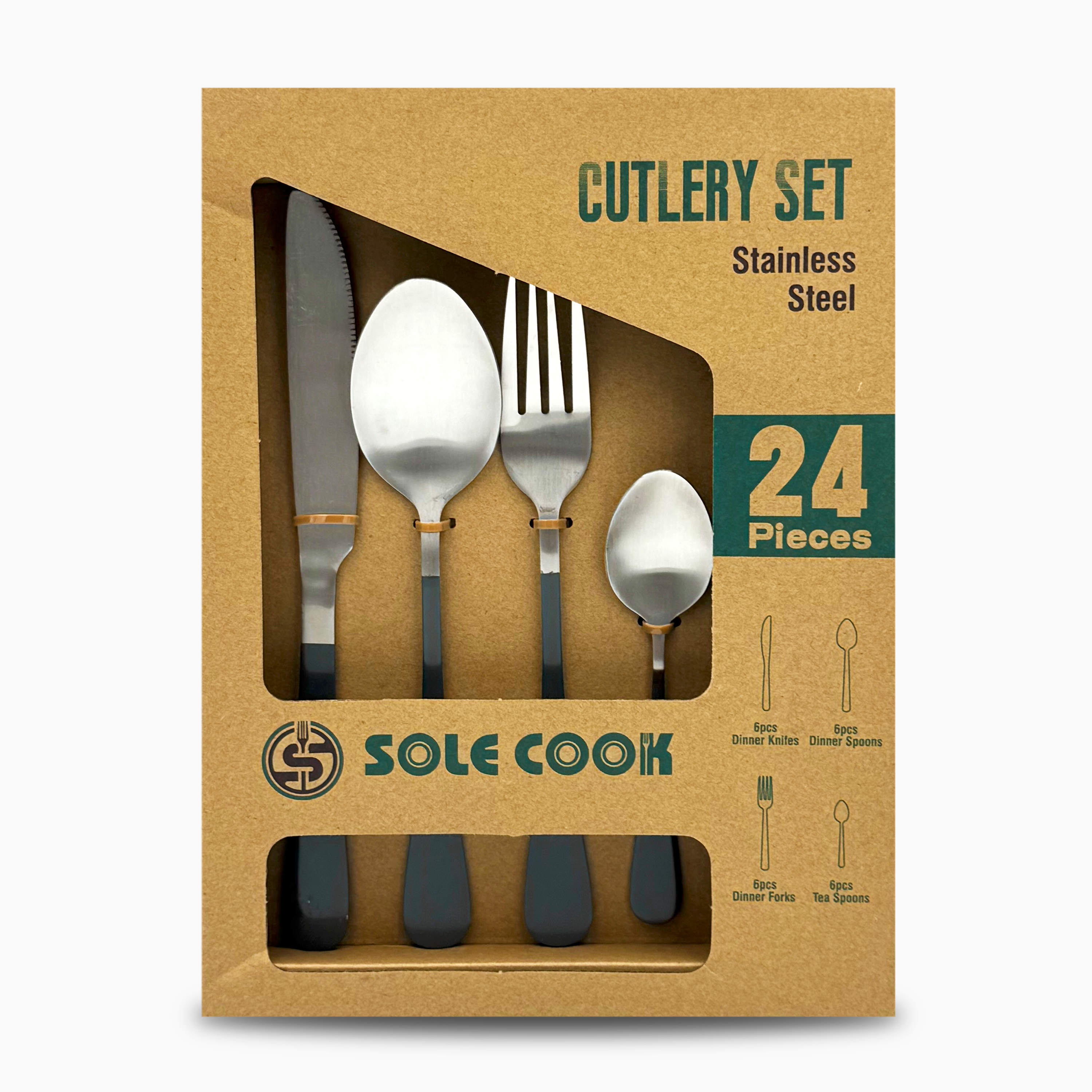 GEM+ | 24-Piece Stainless Steel Cutlery Set Dark Grey Handle Rust-Resistant