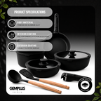 GEM+ | 17PCS Non-Stick Cookware Set Black – Induction & Gas Compatible Aluminium Pots & Pans