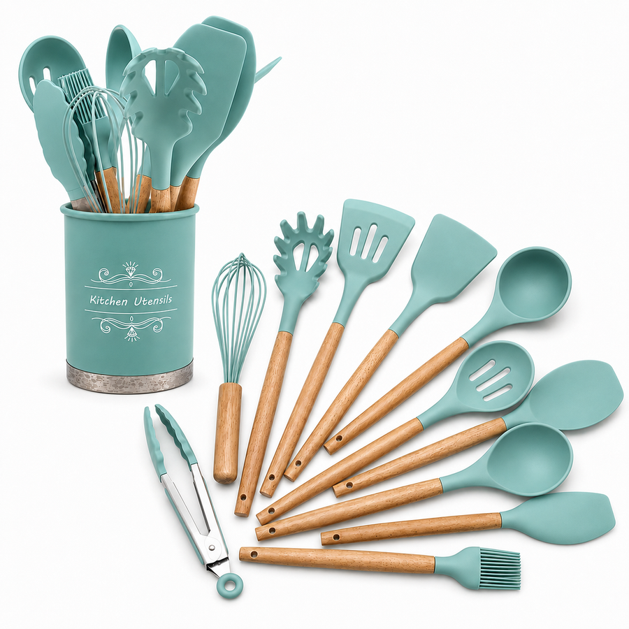 12-Piece Silicone Utensil Set, Teal
