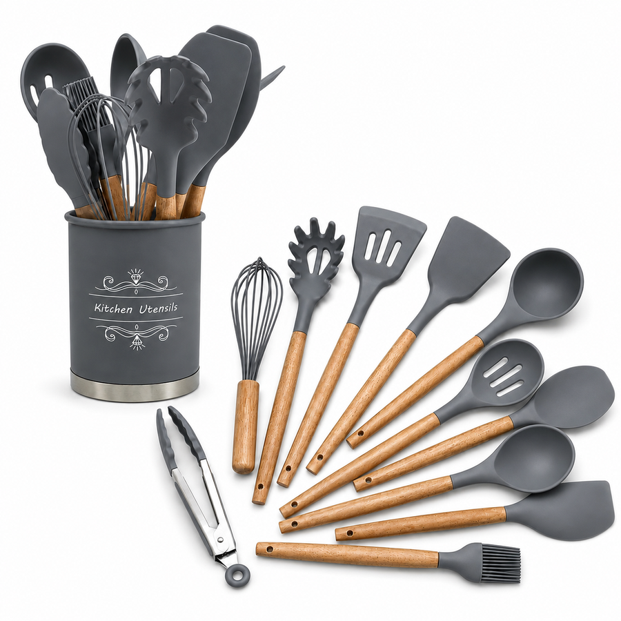 12-Piece Silicone Cooking & Baking Set, Grey
