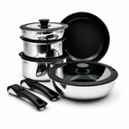 GEM+| 15PCS Stainless Steel Granite Cookware Set with Detachable Handles