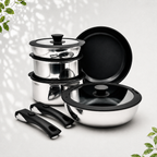 GEM+| 15PCS Stainless Steel Granite Cookware Set with Detachable Handles
