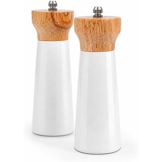 2 Bamboo Salt & Pepper Grinders, Gloss White