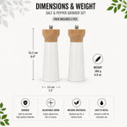 2 Bamboo Salt & Pepper Grinders, Gloss White