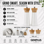 2 Bamboo Salt & Pepper Grinders, Gloss White