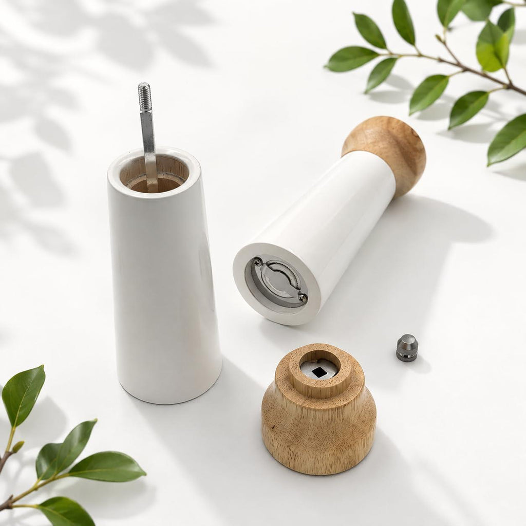 2 Bamboo Salt & Pepper Grinders, Gloss White