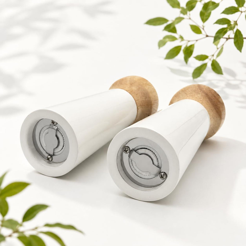 2 Bamboo Salt & Pepper Grinders, Gloss White
