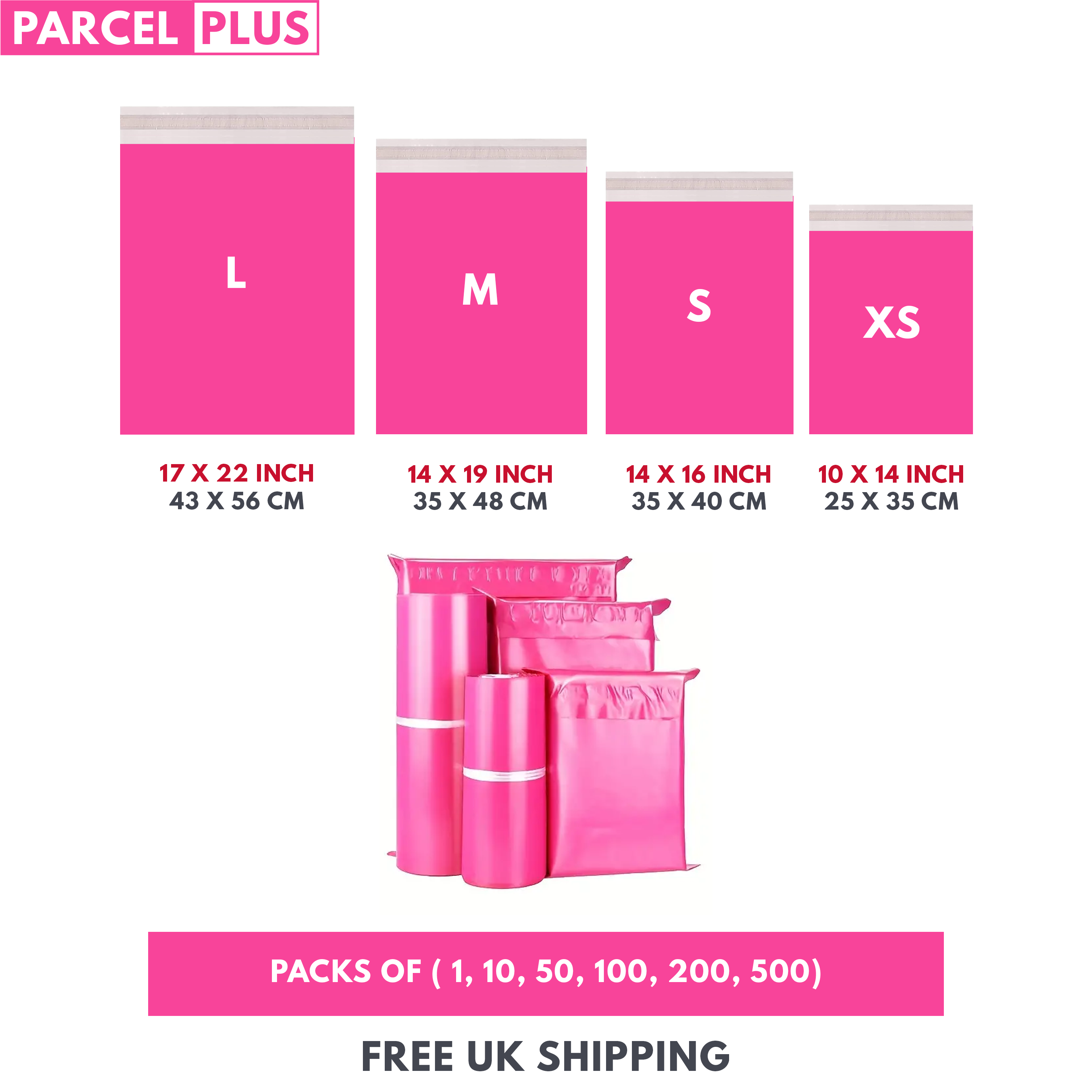 Parcel + | Hot Pink Postal Post Packaging Bags Plastic Mailing Packing Postage