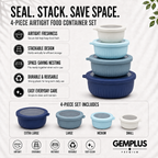 4-Piece Airtight Food Storage Bowls, Blue