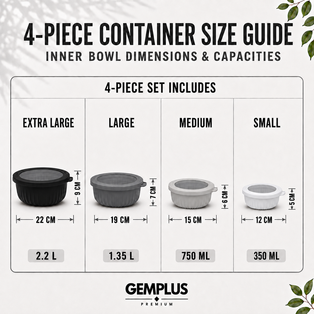 4-Piece Airtight Food Storage Bowls, Black