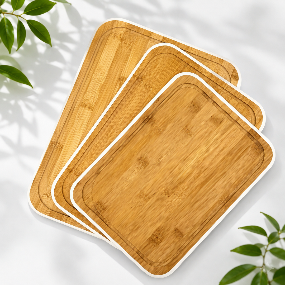 3 Bamboo Chopping Boards with Stand, White Trim