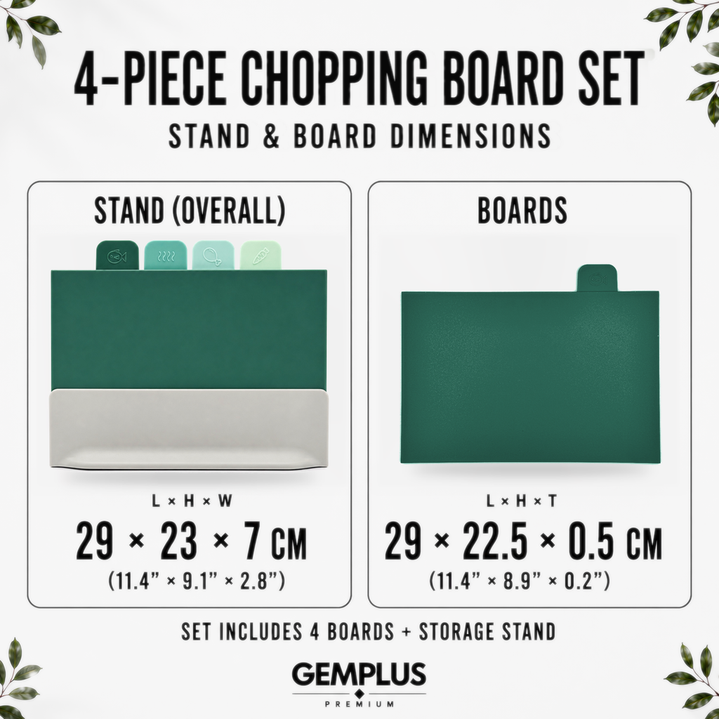 4 Green Chopping Boards with Storage Stand