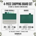 4 Green Chopping Boards with Storage Stand