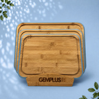 3 Bamboo Chopping Boards with Stand, Blue Trim