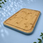 3 Bamboo Chopping Boards with Stand, Blue Trim